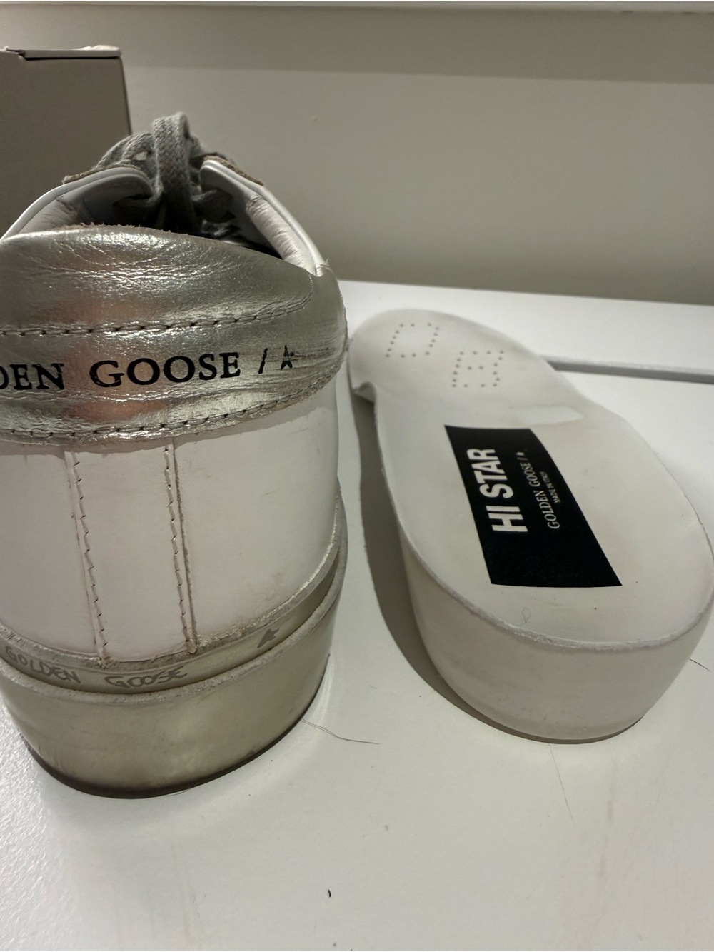 Golden Goose HI STAR White Leather Sneakers with Blush Star and Metallic Heel - Picture 11 of 16